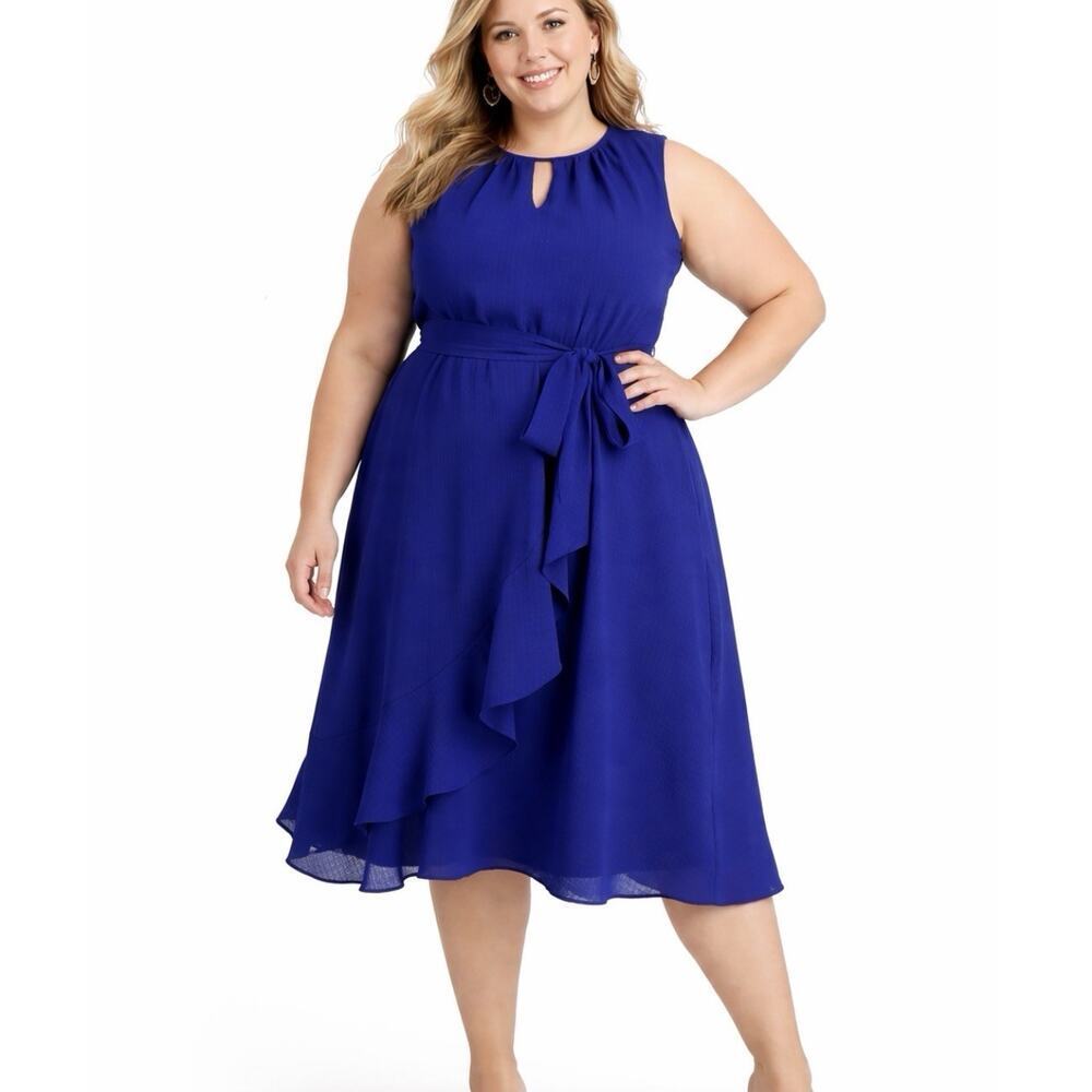 Jessica Howard Woman Size 20W NWT Royal Blue Keyhole Ruffle Chiffon Dress